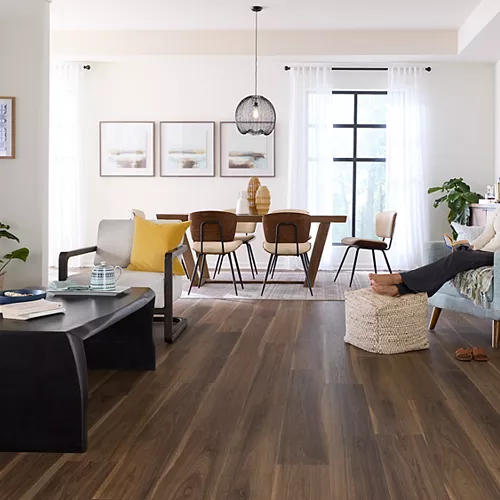 Modern dining room with dark Pergo Elements flooring